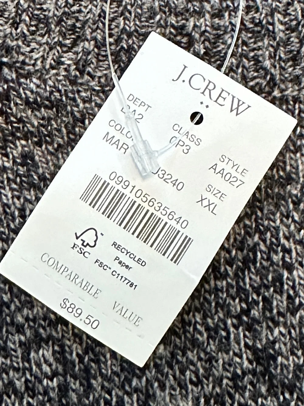 NWT J. Crew Men’s Charcoal Crewneck Sweater